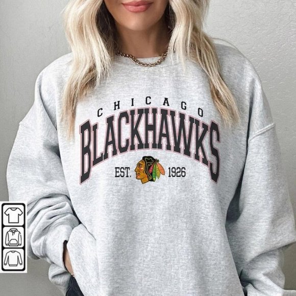 90s Vintage Style Blackhawks Hockey Sweatshirt, Chicago Blackhawks Ice Hockey - Picture 1 of 3